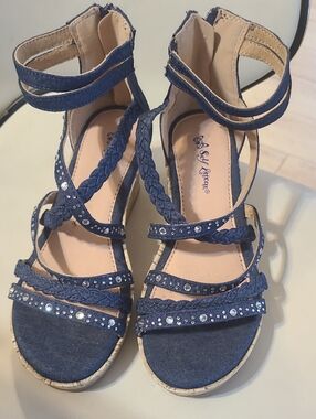 Self Esteem Navy Braided Rhinestone Strappy Girls Sandals